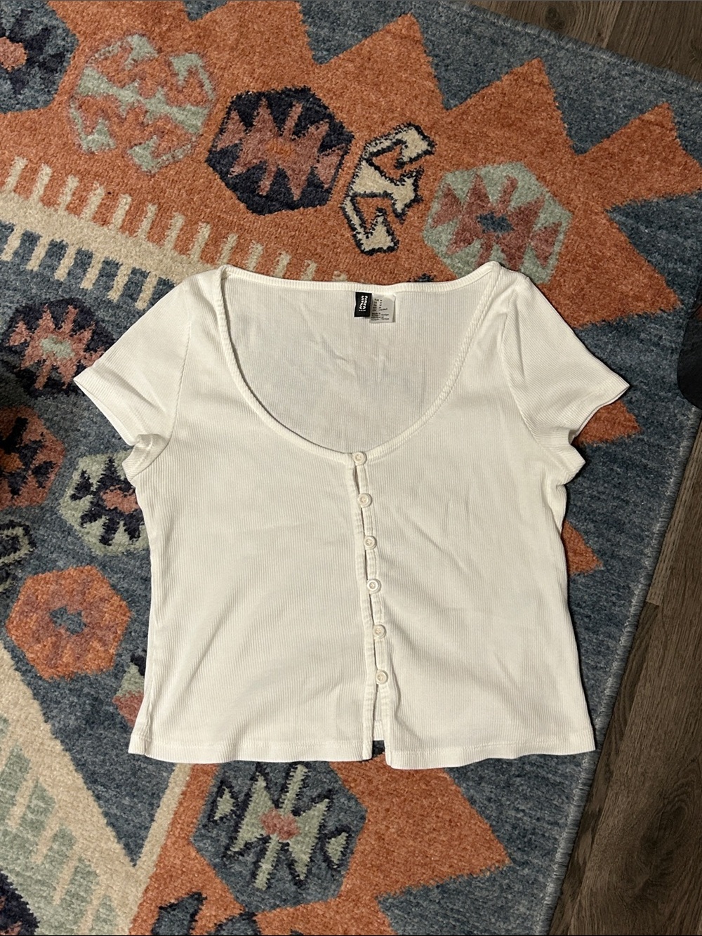 Divided White Ribbed Button-Front Scoop Crop Top